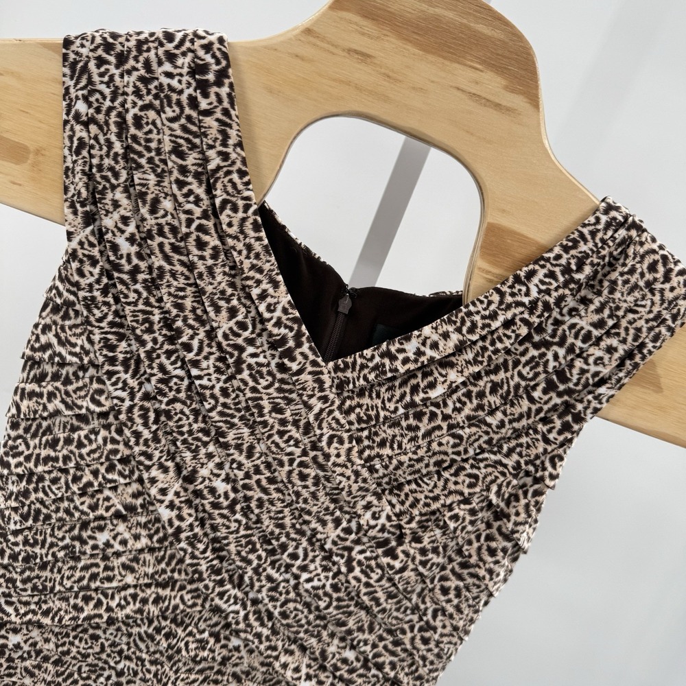Adrianna Papell Sleeveless Animal Leopard Print Pleated Sheath Dress 6 Stretchy